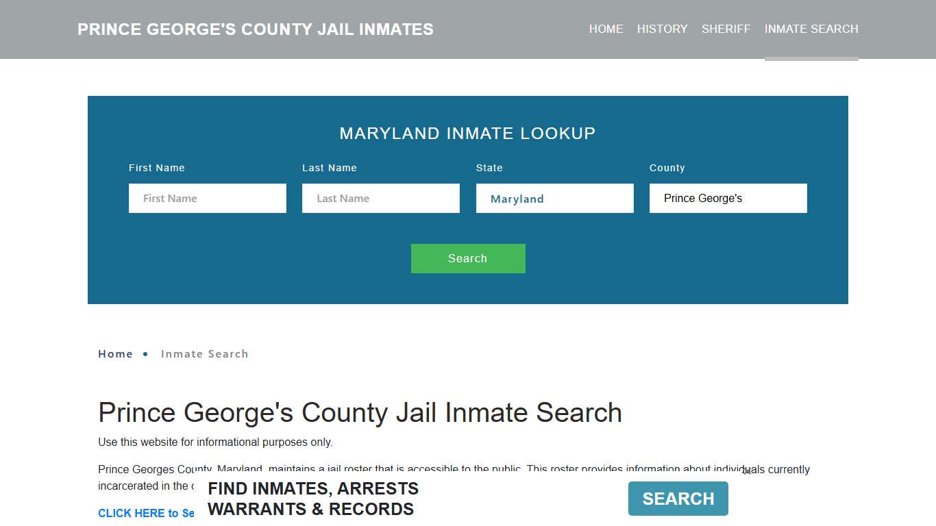 Prince George's County, MD Detainee Lookup