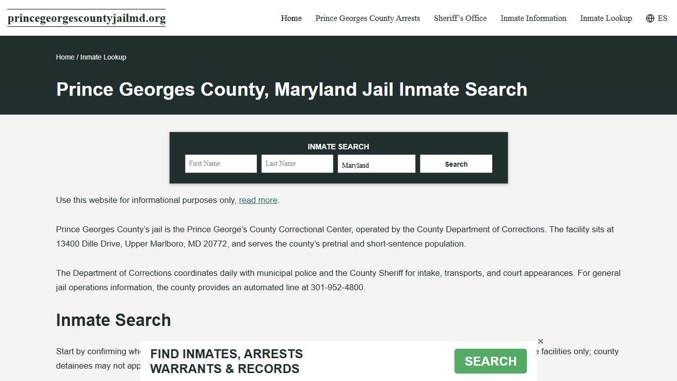 Prince Georges County, MD Incarcerated Records Lookup