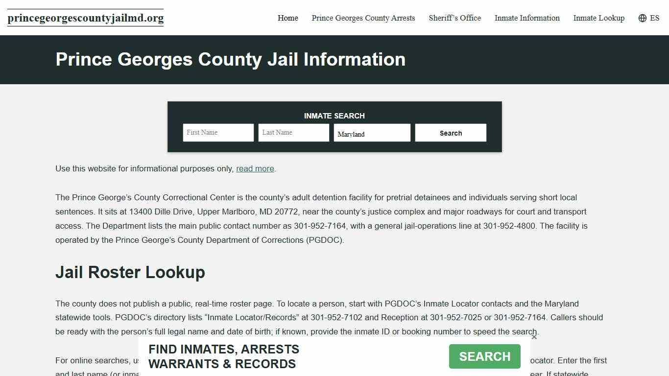 Prince Georges County, MD Jail Roster, Inmate Info